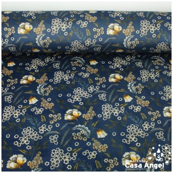 TERCIOPELO AZUL ESTAMPADO CON FLORES SERIE GARUN 140cm