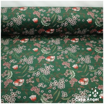 TERCIOPELO VERDE ESTAMPADO CON FLORES SERIE GARUN 140cm