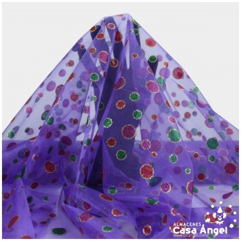 ORGANZA MORADA CON LUNARES GLITTER SERIE TULES DOTS 150cm