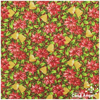 ALGODÓN PURO FLORES Y CAMPANAS ROJO 150cm