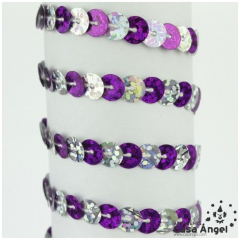 LENTEJUELA CONTINUA BICOLOR LÁSER MORADO Y PLATA 6mm