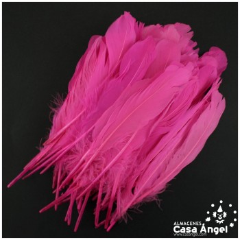 BOLSA DE 50 PLUMAS DE PATO FUCSIA ENTRE 12cm Y 16cm