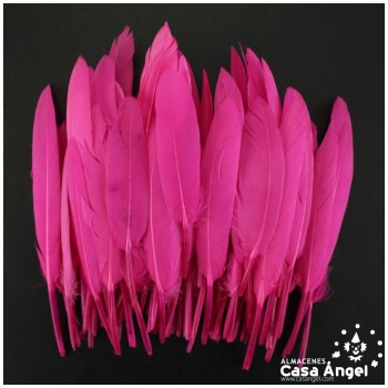 BOLSA DE 50 PLUMAS DE PATO FUCSIA ENTRE 10cm Y 14cm