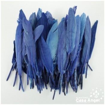 BOLSA DE 50 PLUMAS DE PATO AZULES ENTRE 10cm Y 14cm