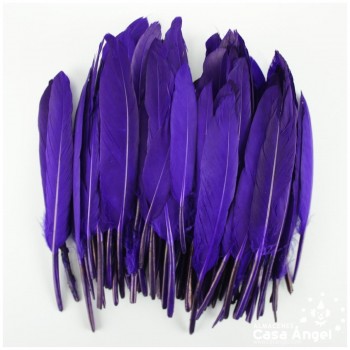 BOLSA DE 50 PLUMAS DE PATO MORADO ENTRE 10cm Y 14cm