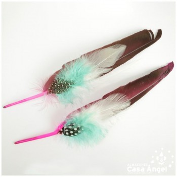 ADEREZO PAR DE PLUMAS MIXTAS BORGOÑA 18cm