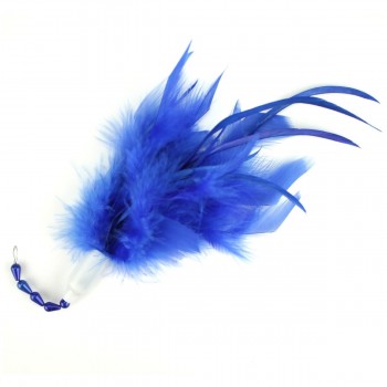 POMO COMBINADO DE PLUMAS AZULES DE PAVO Y GALLO 26cm