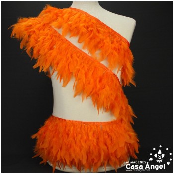 FLECO DE PLUMAS NARANJA DE PAVO CON PUNTA TAJADA 12cm