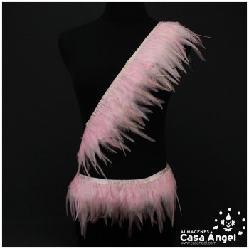 FLECO DE PLUMAS DE GALLO TINTADAS ROSA BEBÉ 16cm