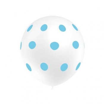 GLOBOS BLANCO CON LUNARES AZULES 8 UNIDADES