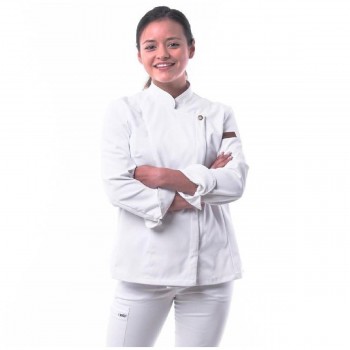 CHAQUETA COCINA MUJER MICROFIBRA BLANCA MODELO CREMA COSIDO LENTO