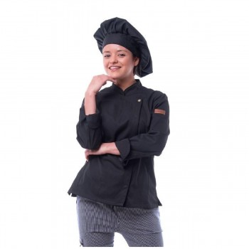 CHAQUETA COCINA MUJER MICROFIBRA NEGRA MODELO CREMA COSIDO LENTO