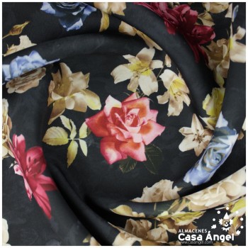 NEOPRENO DOBLE ESTAMPADO FLORES NEGRO 150cm