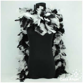 BOA DE PLUMAS DE PAVO 190cm EXTRAGRUESA BLANCO Y NEGRO 120gr