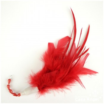 POMO COMBINADO DE PLUMAS NATURALES DE PAVO Y GALLO ROJAS 26cm