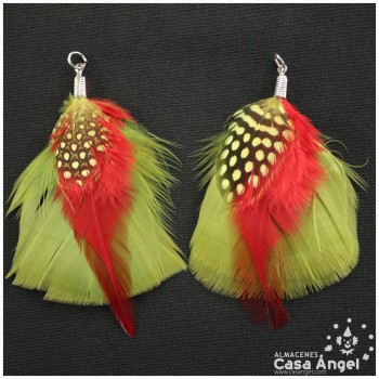 POMO COMBINADO DE PLUMAS NATURALES DE PAVO Y GALLO ROJAS 26cm