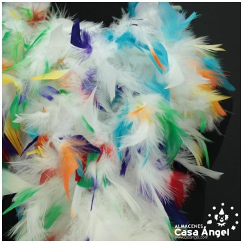 BOA DE PLUMAS 190cm BLANCA CON PUNTA MULTICOLOR 80gr