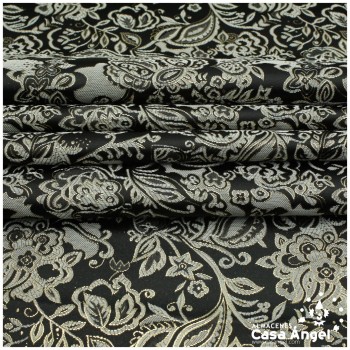 BROCADO JACQUARD NEGRO FLORES LÚREX 112cm