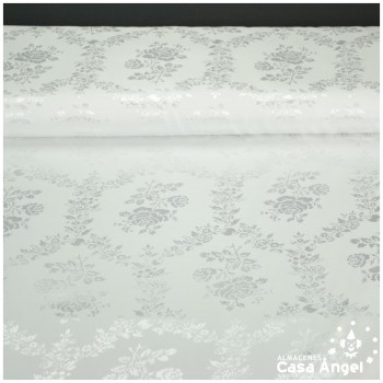 RASO BLANCO CON BROCADO DE FLORES SERIE LUSSARI 150cm