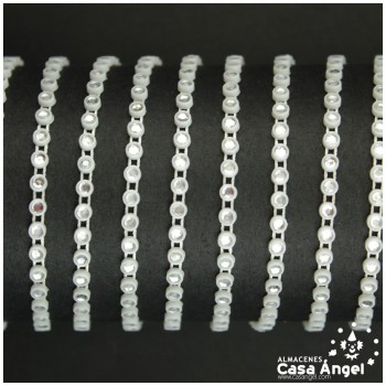 TIRA DE BRILLANTES DE STRASS CRISTALINO CON SOPORTE PLÁSTICO BLANCO 5mm