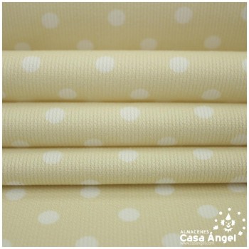 PIQUÉ CANUTILLO ESTAMPADO LUNARES BLANCOS FONDO BEIGE SERIE FERIAS 150cm