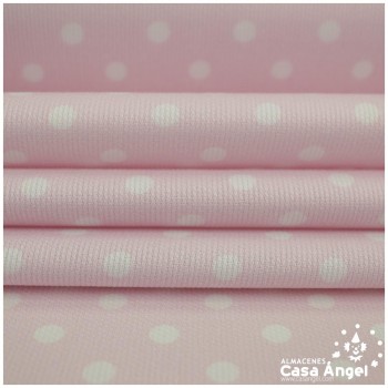 PIQUÉ CANUTILLO ESTAMPADO LUNARES BLANCOS FONDO ROSA SERIE FERIAS 150cm