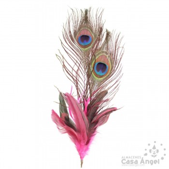 ADEREZO PLUMAS DE PAVO REAL Y PLUMAS FUCSIA DE COLA DE GALLO 60cm