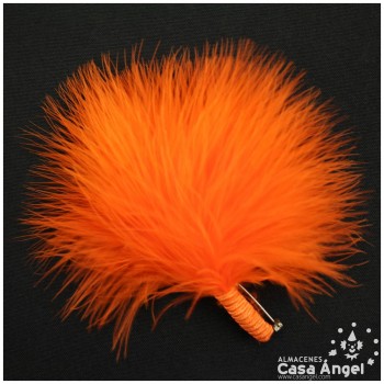 ADEREZO DE PLUMAS DE MARABÚ NARANJA AMARRE DE RAYÓN E IMPERDIBLE 12cm