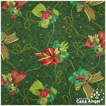 STRECH ESTAMPADO NAVIDAD LAZOS VERDES 150cm