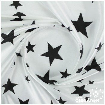 RASETE BLANCO CON ESTAMPADO DE ESTRELLAS NEGRAS 150cm