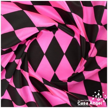 RASETE ESTAMPADO CON ROMBOS FUCSIA Y NEGRO SERIE ARLEKIN 150cm