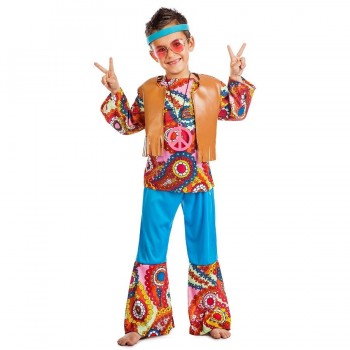 DISFRAZ DE HIPPIE FLORES CHALECO INFANTIL