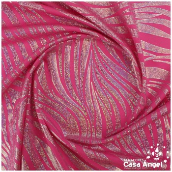 LYCRA FINA FUCSIA ESTAMPADA FOIL SERIE FUEGOS 150cm