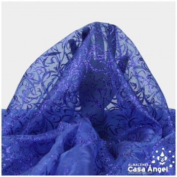 ORGANZA AZUL ESTAMPADA GLITTER SERIE LUCES 150cm