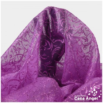 ORGANZA MORADO ESTAMPADA GLITTER SERIE LUCES 150cm