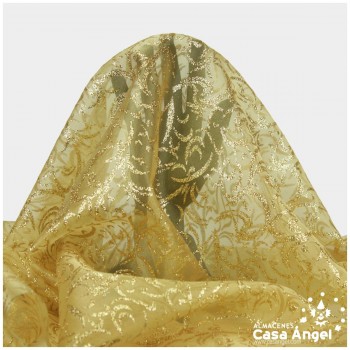 ORGANZA DORADA ESTAMPADA GLITTER SERIE LUCES 150cm