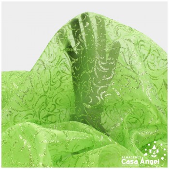 ORGANZA VERDE PISTACHO ESTAMPADA GLITTER SERIE LUCES 150cm