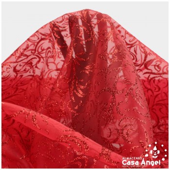 ORGANZA ROJA ESTAMPADA GLITTER SERIE LUCES 150cm