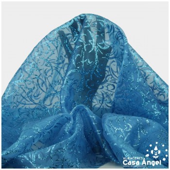 ORGANZA TURQUESA ESTAMPADA GLITTER SERIE LUCES 150cm