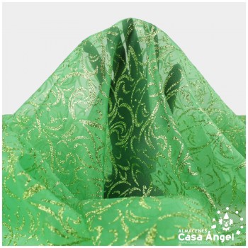 ORGANZA VERDE ESTAMPADA GLITTER SERIE LUCES 150cm