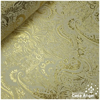 BROCADO JACQUARD CACHEMIR CRUDO Y ORO SERIE YESEIS 150cm