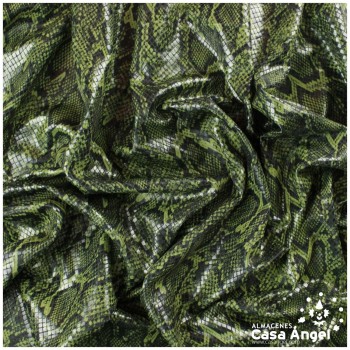 LYCRA ESTAMPADA SERPIENTE VERDE CON ESCAMAS DE FOIL 150cm