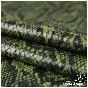 LYCRA ESTAMPADA SERPIENTE VERDE CON ESCAMAS DE FOIL 150cm