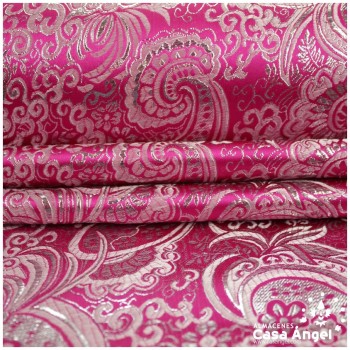 BROCADO JACQUARD CACHEMIR FUCSIA Y PLATA SERIE JACLUR 150cm