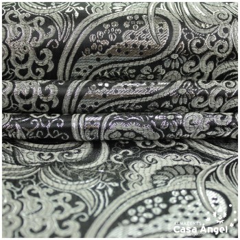 BROCADO JACQUARD CACHEMIR NEGRO Y PLATA SERIE JACLUR 150cm