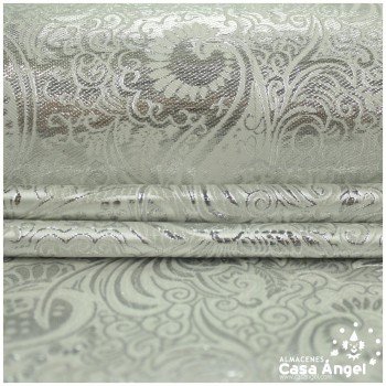 BROCADO JACQUARD CACHEMIR BLANCO Y PLATA SERIE JACLUR 150cm