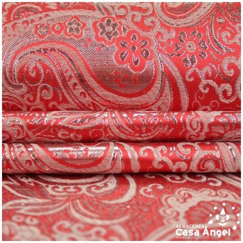 BROCADO JACQUARD CACHEMIR ROJO Y PLATA SERIE JACLUR 150cm