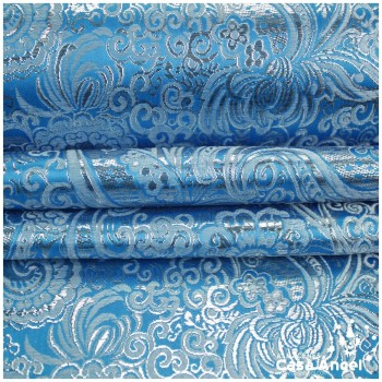 BROCADO JACQUARD CACHEMIR TURQUESA Y PLATA SERIE JACLUR 150cm