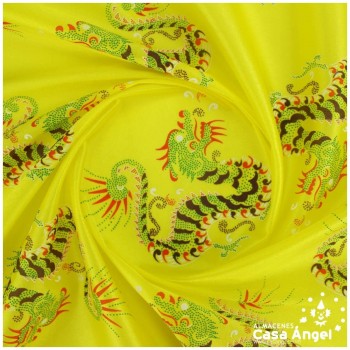 RASETE AMARILLO ESTAMPADO DRAGONES SERIE PEKÍN 150cm