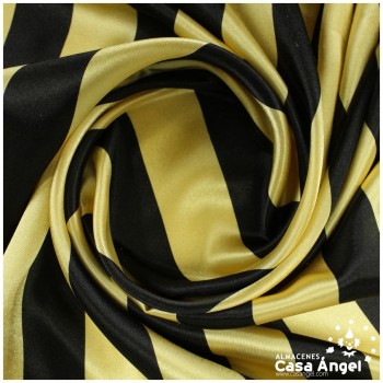 RASO ESTAMPADO A RAYAS ORO Y NEGRO SERIE BARRAS 150cm